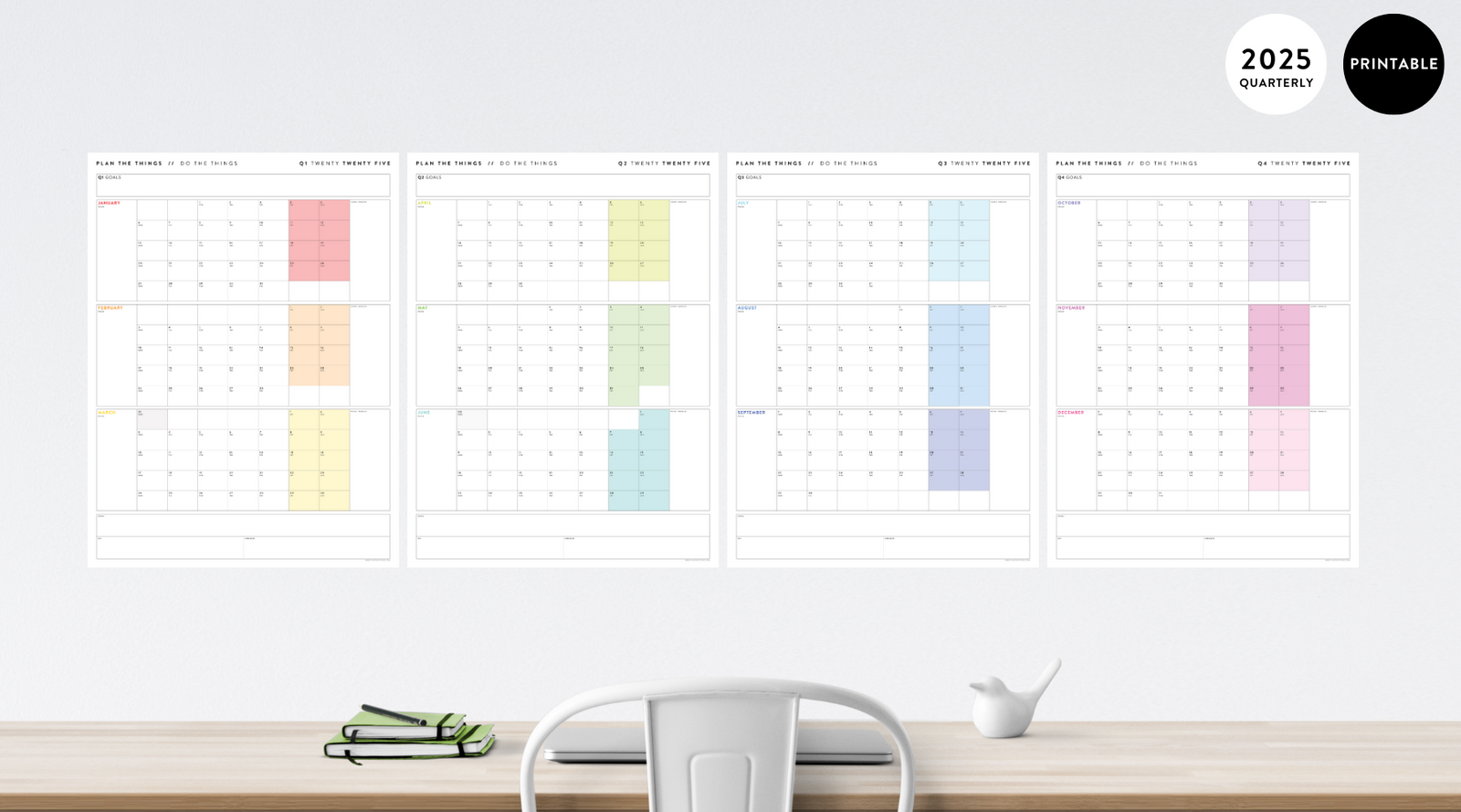 PRINTABLE 2023 Q1 + Q2 + Q3 + Q4 QUARTERLY CALENDAR FULL YEAR SET // I