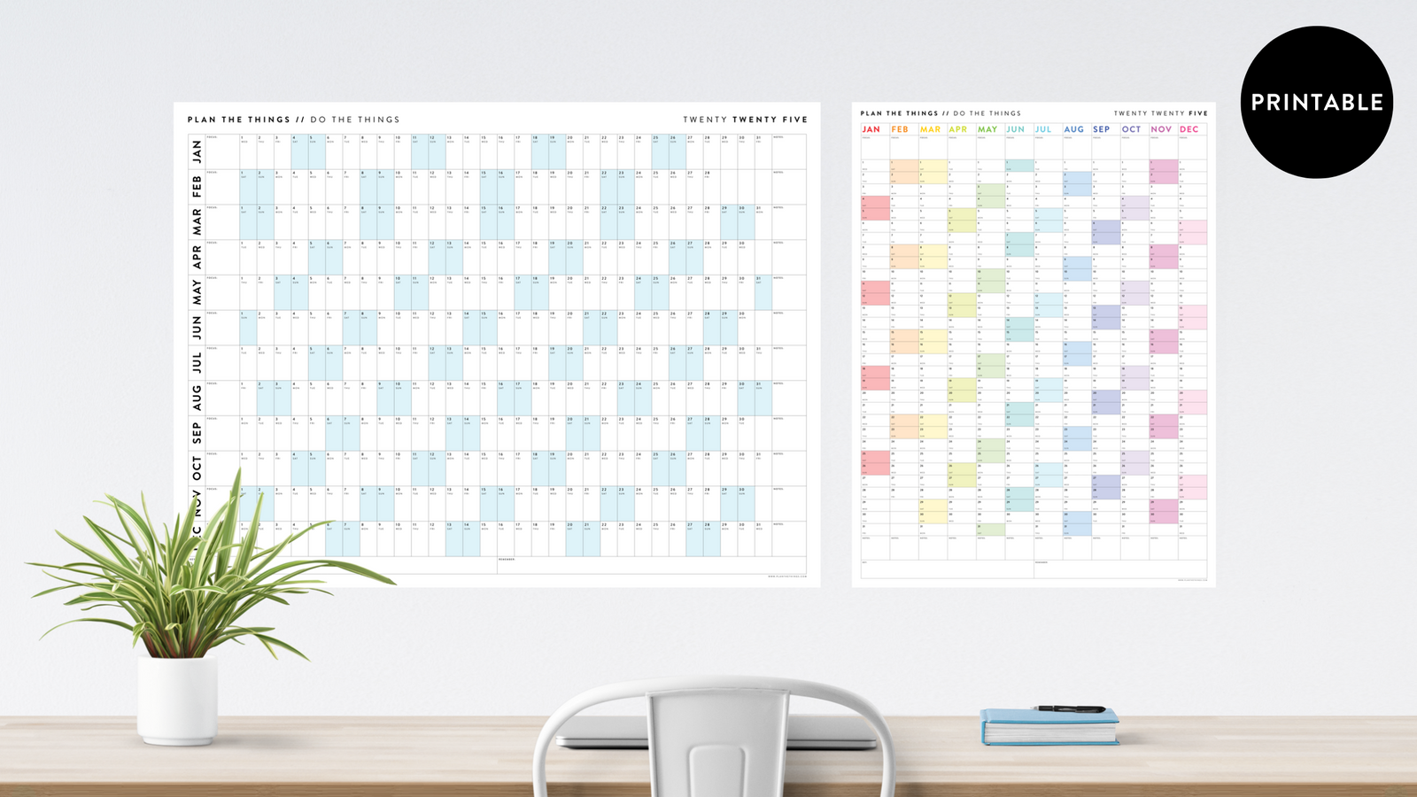 PRINTABLE 2025 ANNUAL CALENDARS // INSTANT DOWNLOAD Plan The Things
