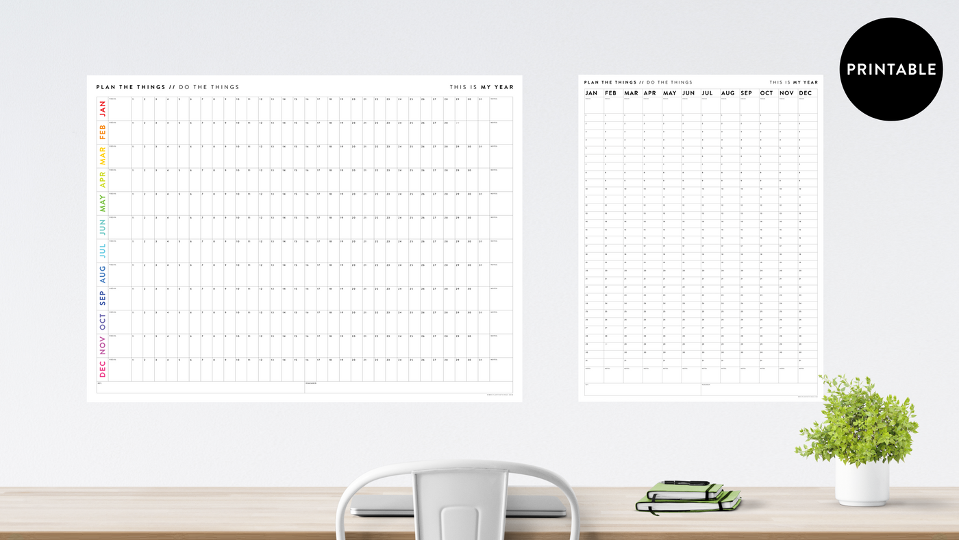 PRINTABLE WALL CALENDARS // INSTANT DOWNLOAD - Plan The Things