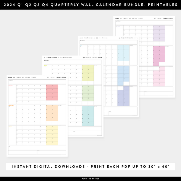 PRINTABLE 2024 Q1 + Q2 + Q3 + Q4 QUARTERLY CALENDAR FULL YEAR SET // I