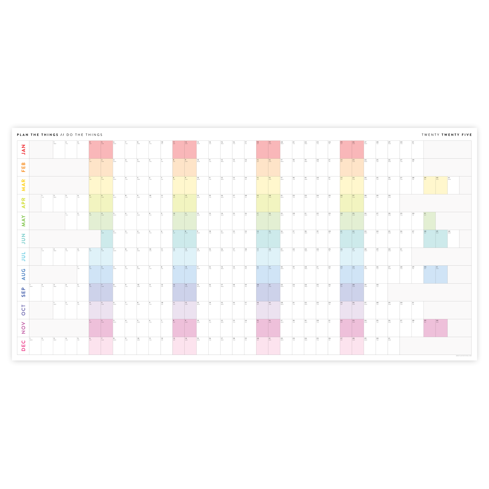 PRINTABLE 6' x 3' MASSIVE 2025 WALL CALENDAR WITH ALIGNED WEEKENDS - INSTANT DOWNLOAD