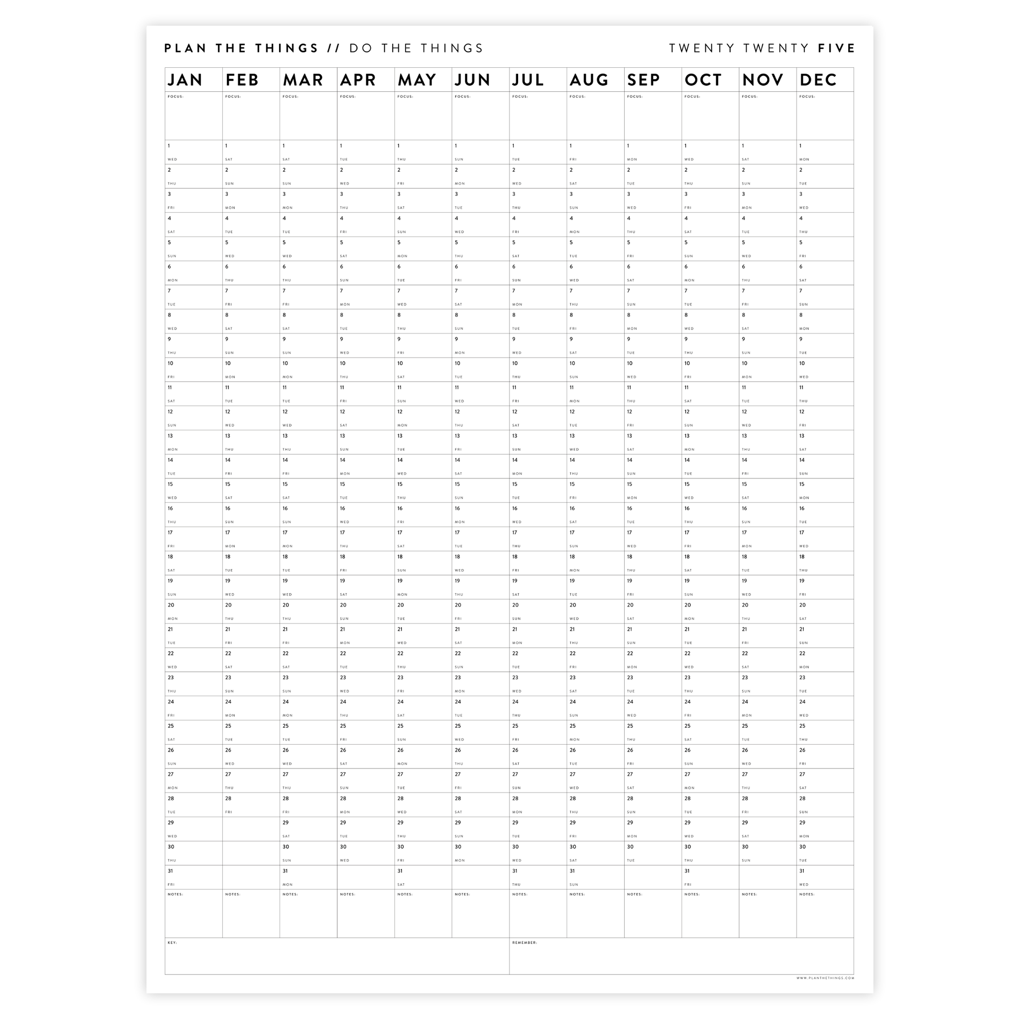 GIANT 2025 ANNUAL WALL CALENDAR | VERTICAL - MINIMAL / CLEAR