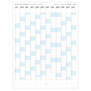 PRINTABLE 2024 - 2025 ACADEMIC WALL CALENDAR (JULY START) | VERTICAL WITH BLUE WEEKENDS - INSTANT DOWNLOAD