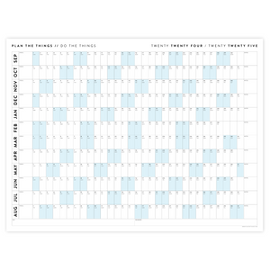 2024 - 2025 ACADEMIC WALL CALENDAR (SEPTEMBER START) | HORIZONTAL WITH BLUE WEEKENDS