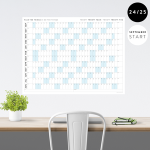 2024 - 2025 ACADEMIC WALL CALENDAR (SEPTEMBER START) | HORIZONTAL WITH BLUE WEEKENDS