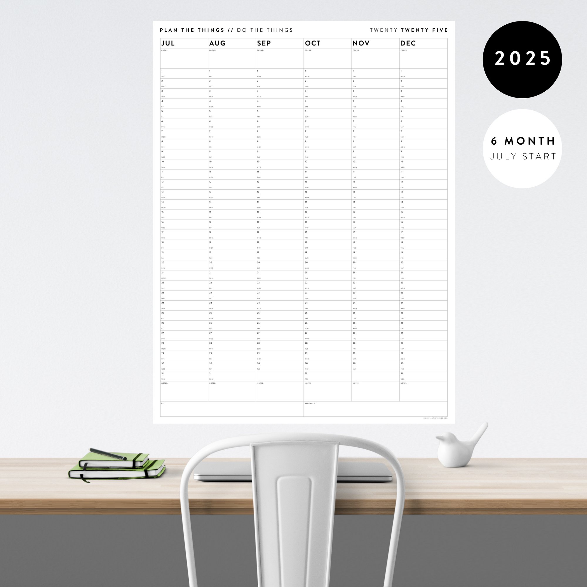 SIX MONTH 2025 MINIMAL GIANT WALL CALENDAR (JULY TO DECEMBER)