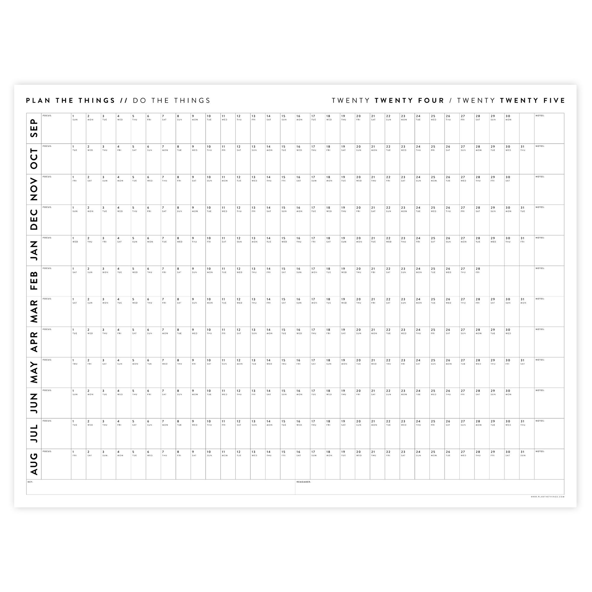 2024 - 2025 ACADEMIC WALL CALENDAR (SEPTEMBER START) | HORIZONTAL | MINIMAL