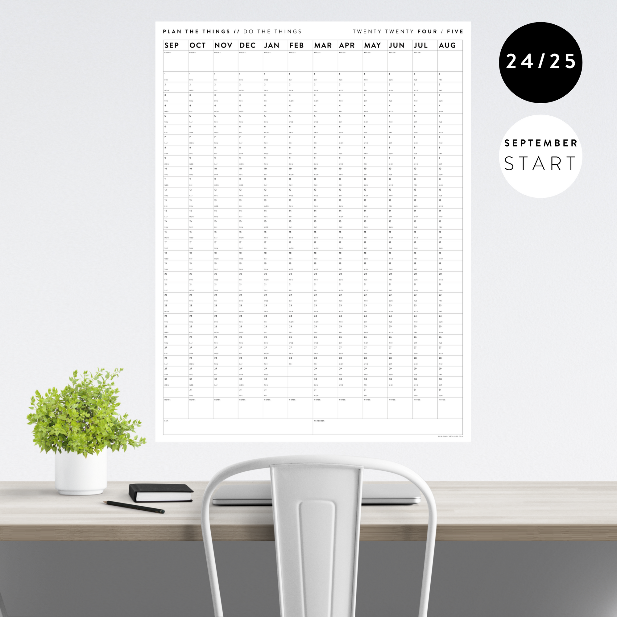 2024 - 2025 ACADEMIC WALL CALENDAR (SEPTEMBER START) | VERTICAL | MINIMAL