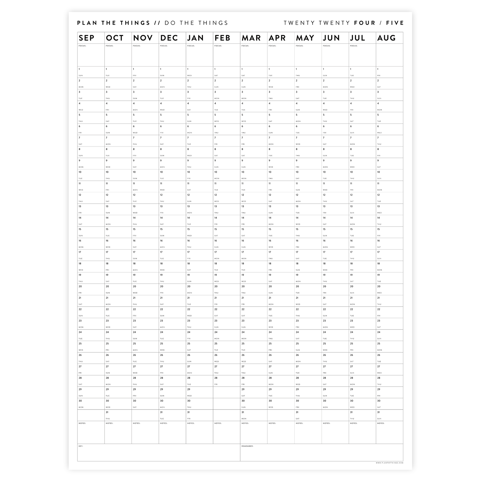 2024 - 2025 ACADEMIC WALL CALENDAR (SEPTEMBER START) | VERTICAL | MINIMAL