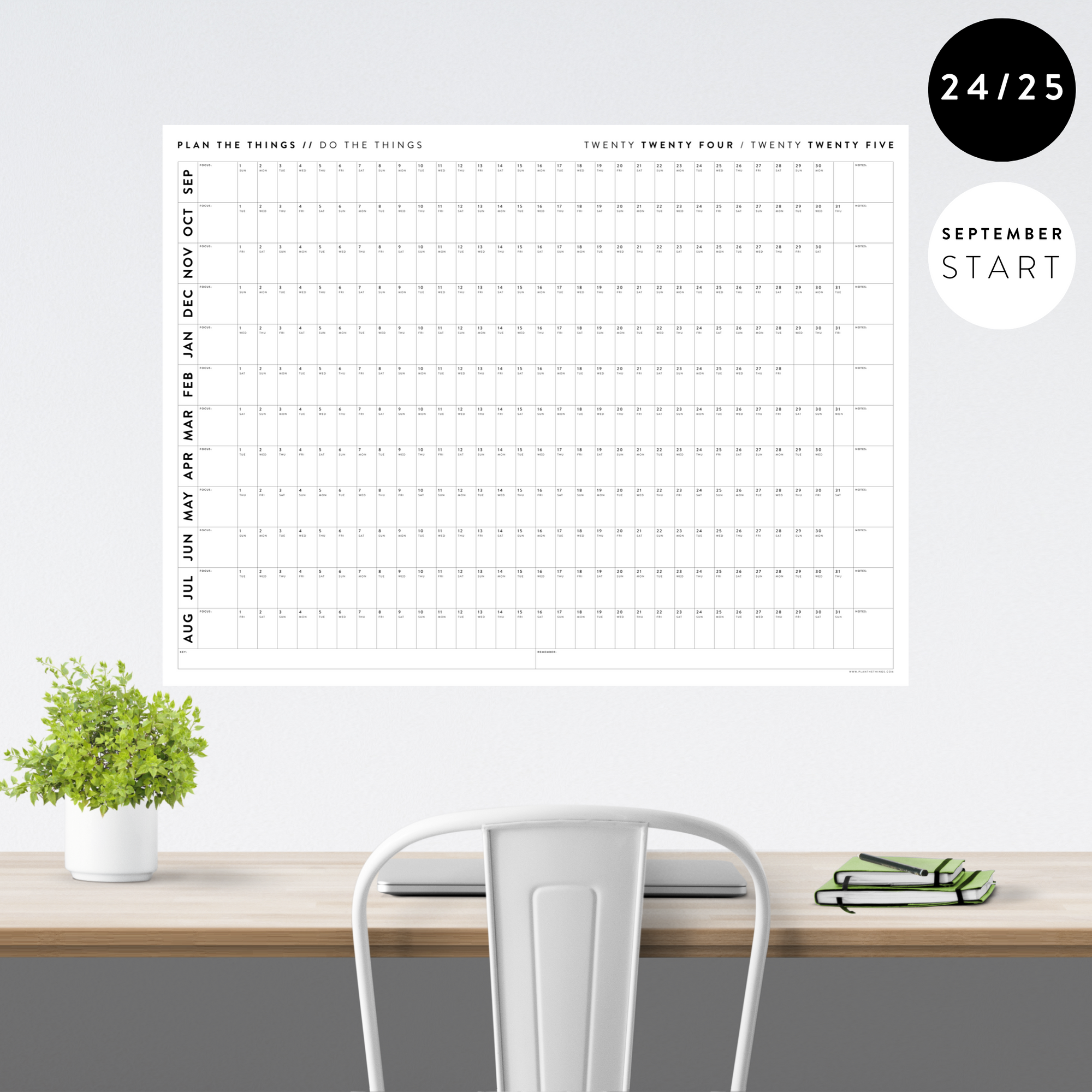 2024 - 2025 ACADEMIC WALL CALENDAR (SEPTEMBER START) | HORIZONTAL | MINIMAL