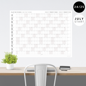 PRINTABLE 2024 - 2025 ACADEMIC WALL CALENDAR (JULY START) | HORIZONTAL WITH GRAY / GREY WEEKENDS - INSTANT DOWNLOAD
