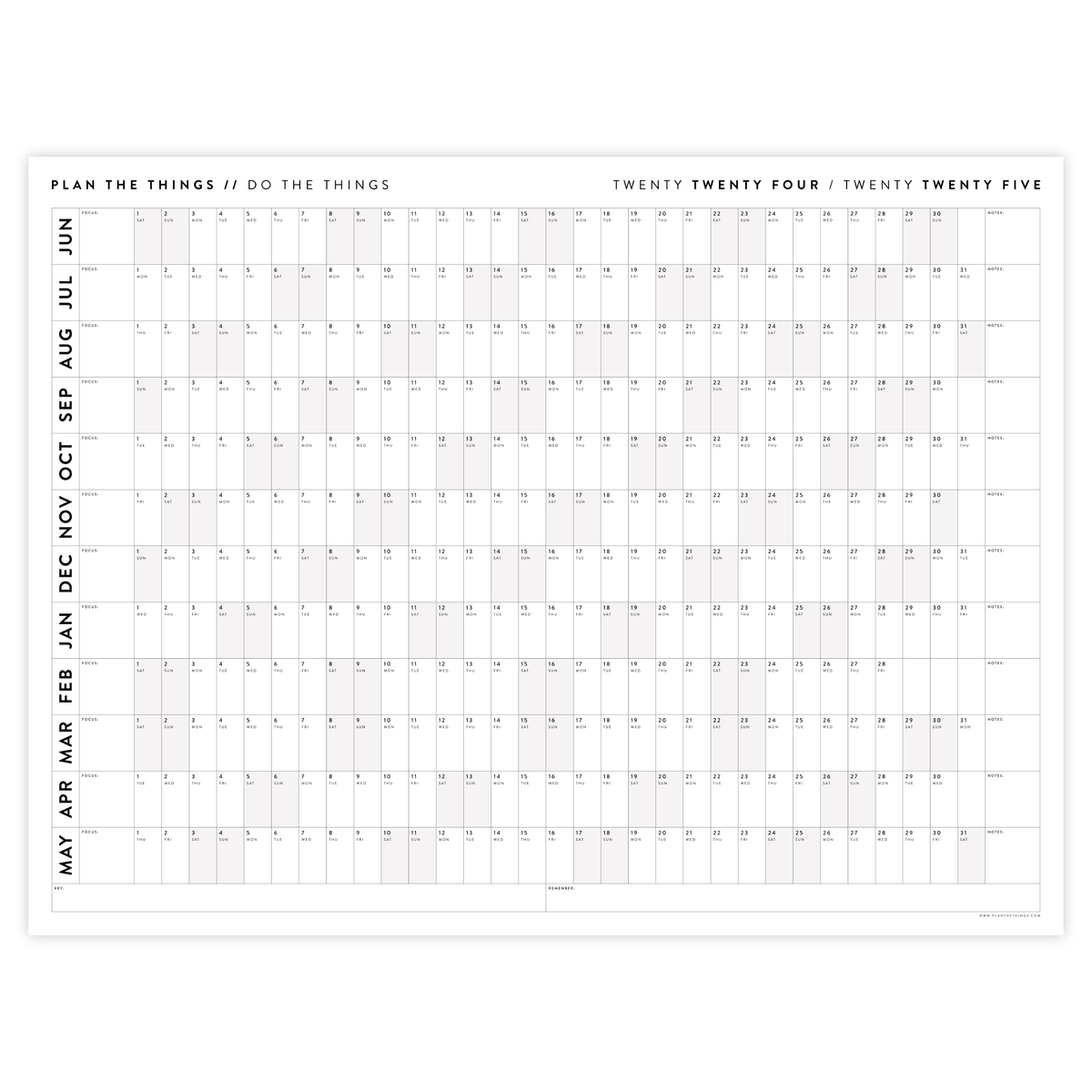 2024 2025 ACADEMIC WALL CALENDAR (JUNE START) HORIZONTAL WITH GRAY