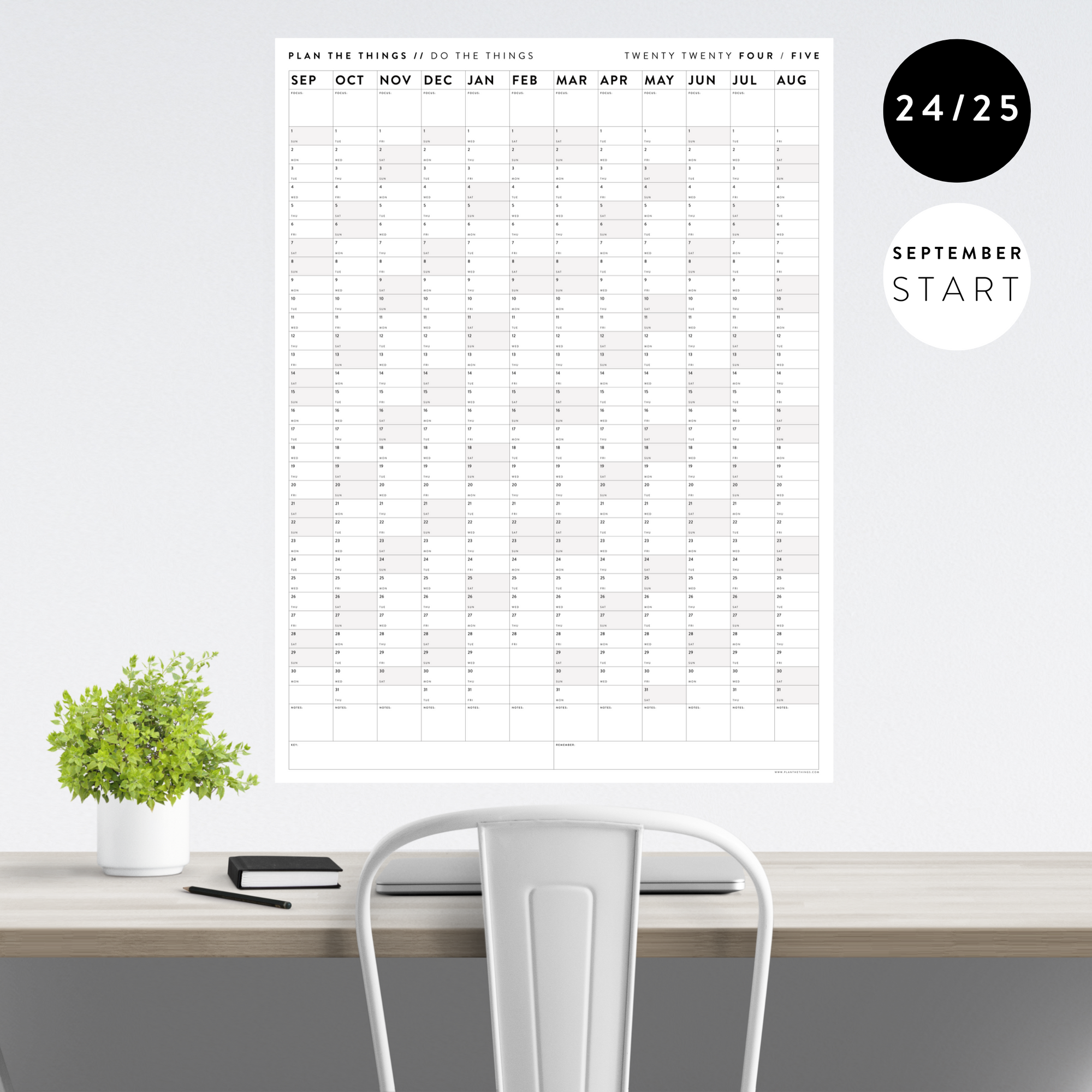 2024 - 2025 ACADEMIC WALL CALENDAR (SEPTEMBER START) | VERTICAL WITH GRAY WEEKENDS