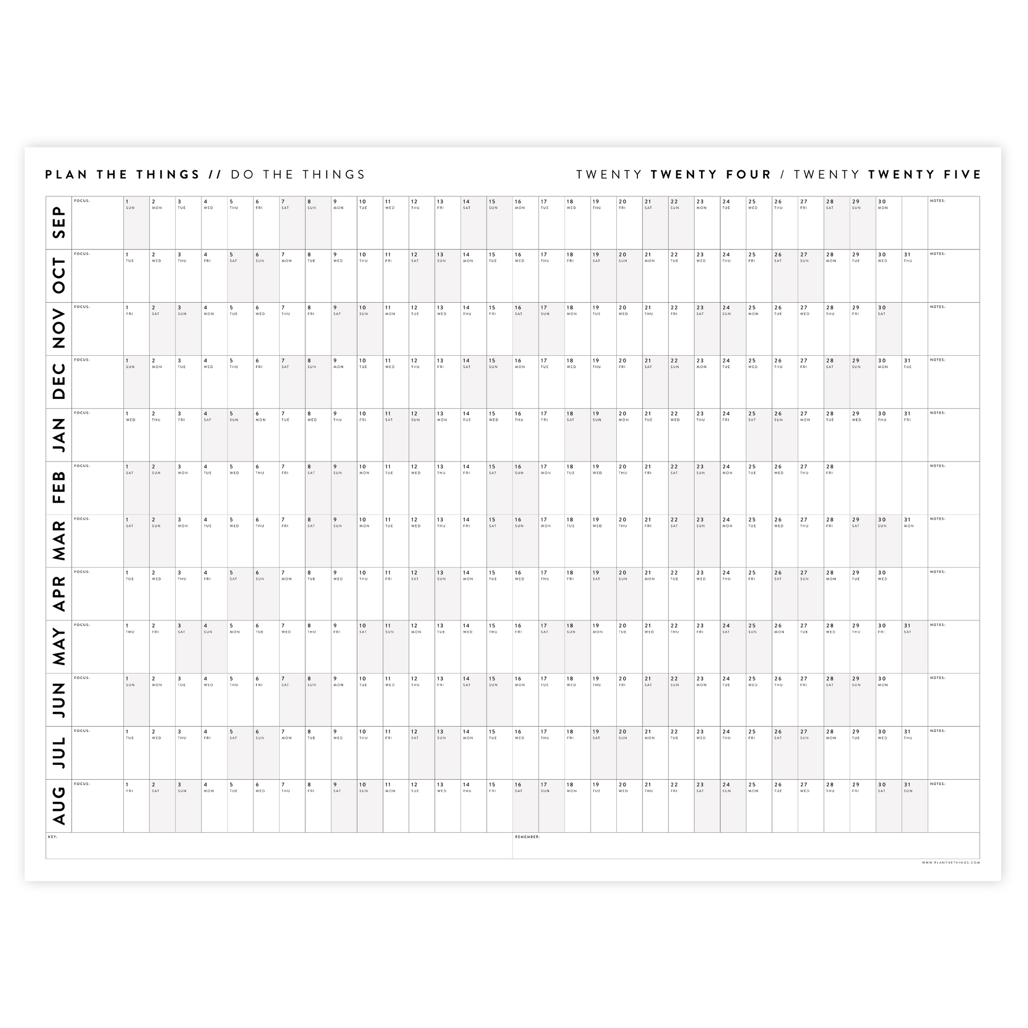 2024 - 2025 ACADEMIC WALL CALENDAR (SEPTEMBER START) | HORIZONTAL WITH GRAY WEEKENDS