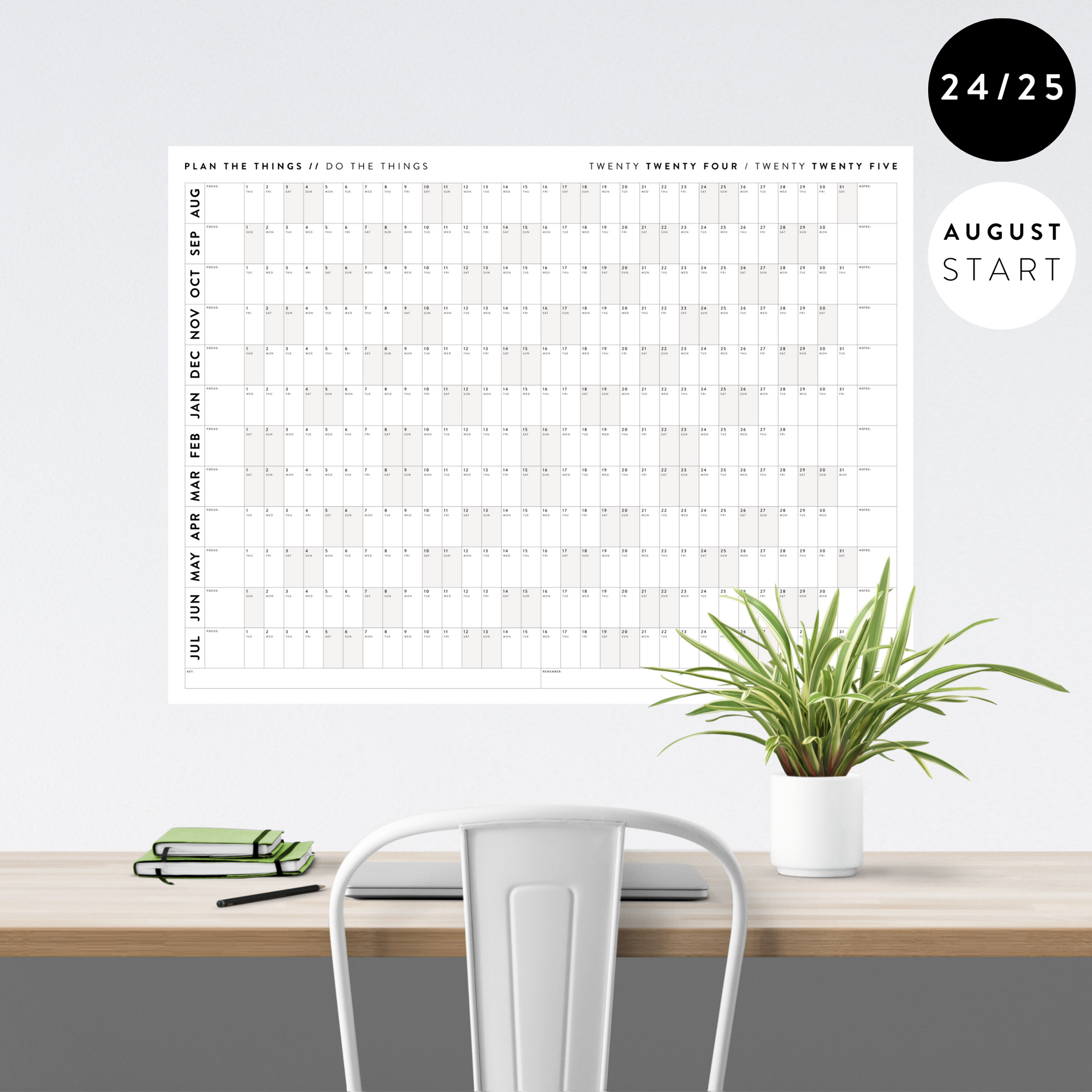 2024 -  2025 ACADEMIC WALL CALENDAR (AUGUST START) | SCHOOL CALENDAR | HORIZONTAL WITH GRAY WEEKENDS