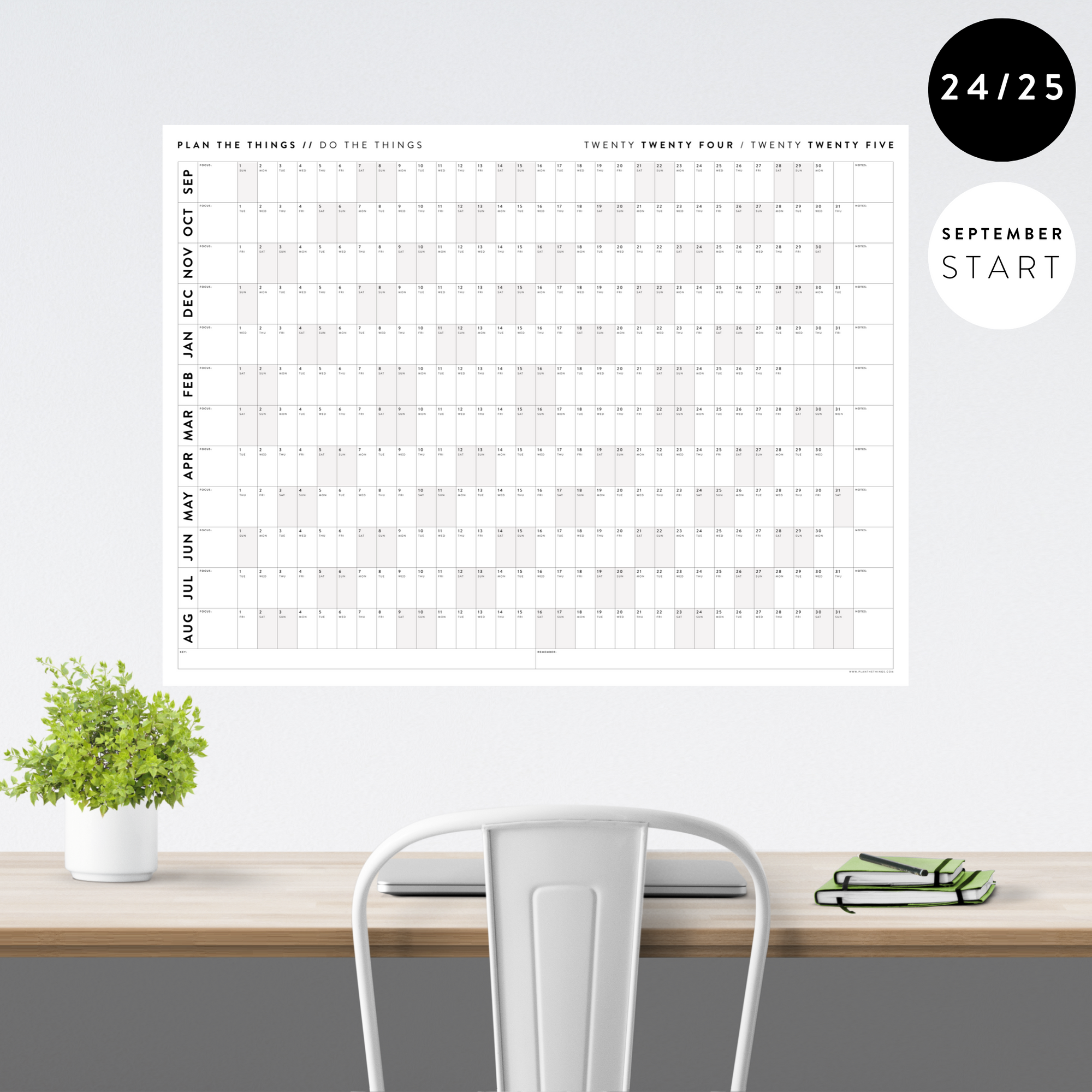 2024 - 2025 ACADEMIC WALL CALENDAR (SEPTEMBER START) | HORIZONTAL WITH GRAY WEEKENDS