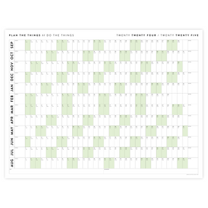 2024 - 2025 ACADEMIC WALL CALENDAR (SEPTEMBER START) | HORIZONTAL WITH GREEN WEEKENDS