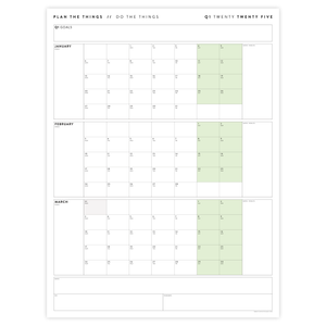 Q1 2025 QUARTERLY GIANT WALL CALENDAR (JANUARY - MARCH 2025) - GREEN WEEKENDS