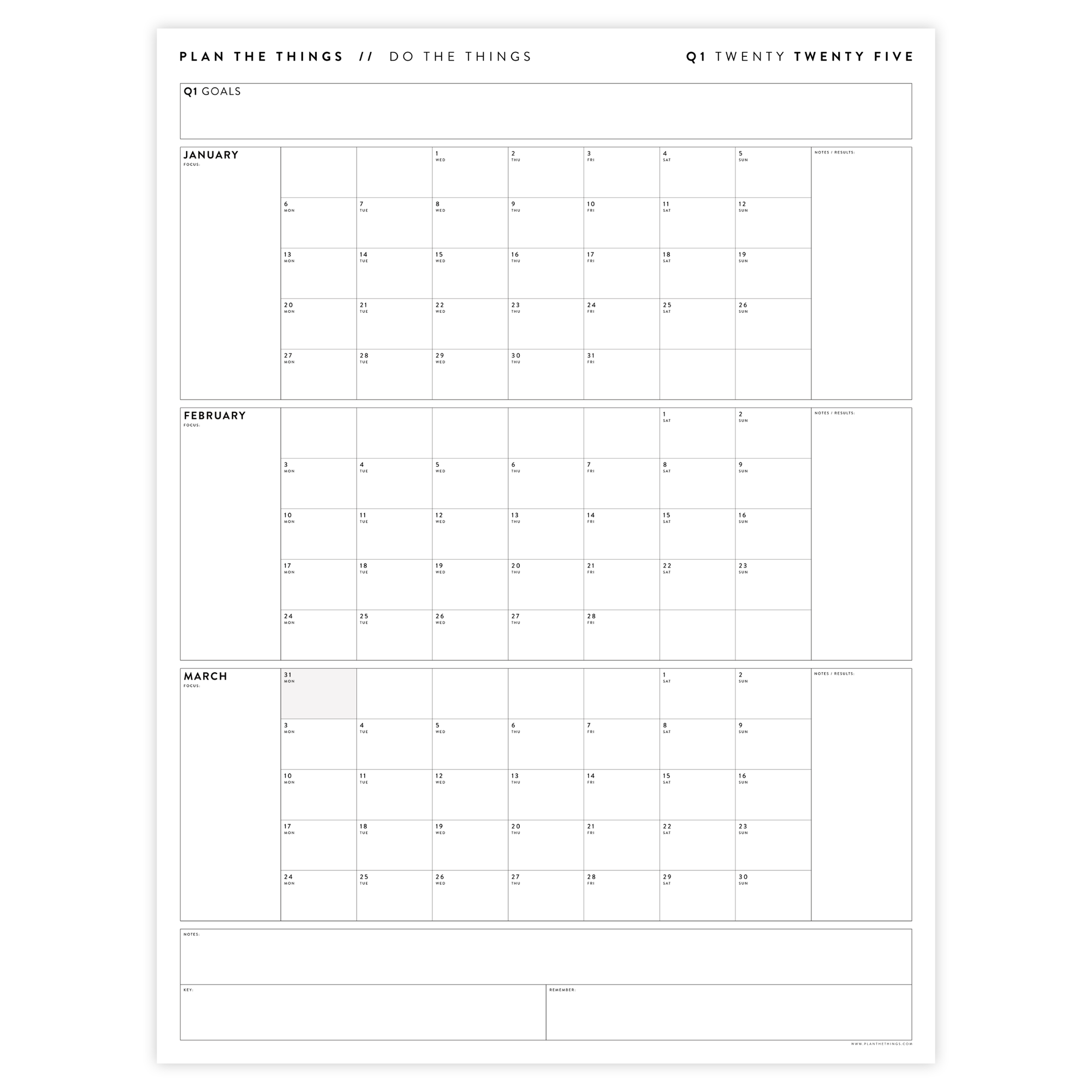 Q1 2025 QUARTERLY GIANT WALL CALENDAR (JANUARY - MARCH 2025) - MINIMAL