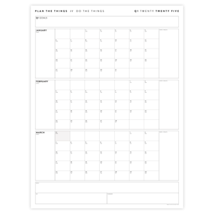 Q1 2025 QUARTERLY GIANT WALL CALENDAR (JANUARY - MARCH 2025) - MINIMAL