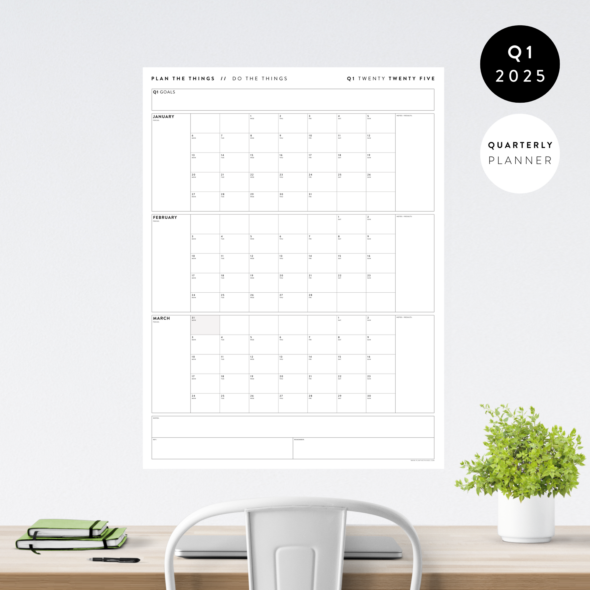 Q1 2025 QUARTERLY GIANT WALL CALENDAR (JANUARY - MARCH 2025) - MINIMAL