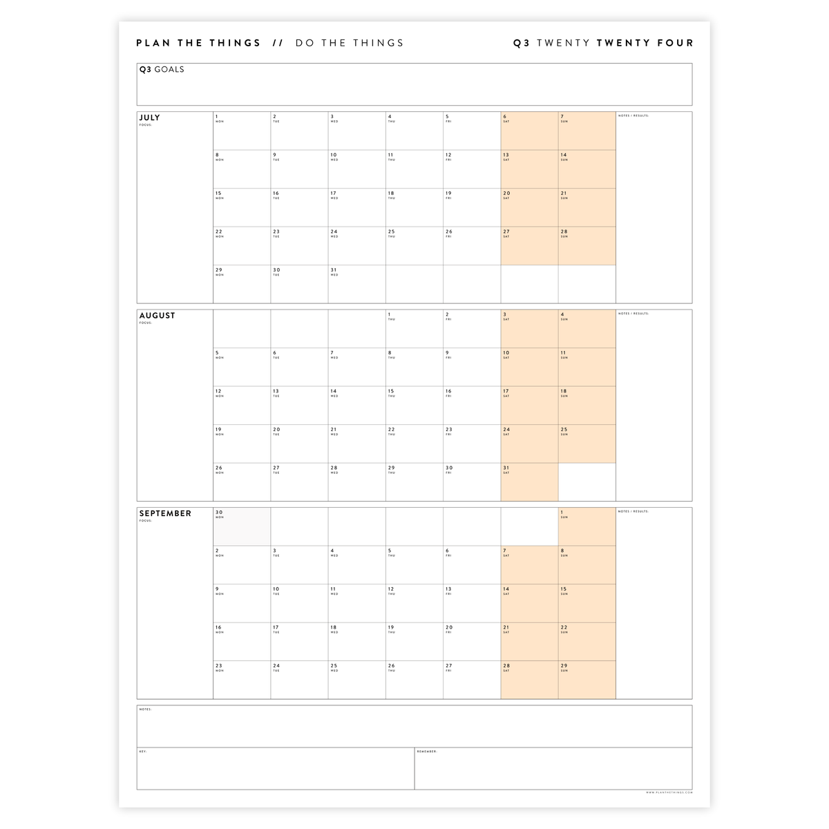 PRINTABLE Q3 (JULY - SEPTEMBER) 2024 QUARTERLY WALL CALENDAR (ORANGE ...