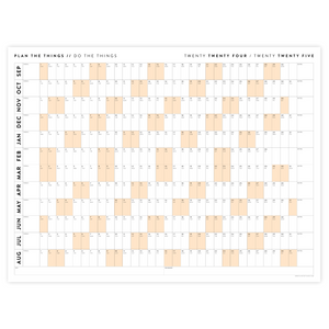 2024 - 2025 ACADEMIC WALL CALENDAR (SEPTEMBER START) | HORIZONTAL WITH ORANGE WEEKENDS