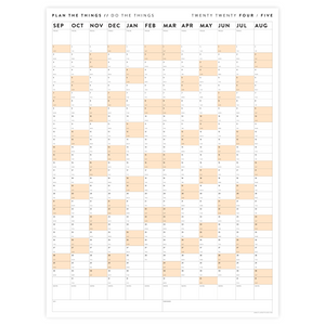 2024 - 2025 ACADEMIC WALL CALENDAR (SEPTEMBER START) | VERTICAL WITH ORANGE WEEKENDS