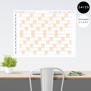 2024 - 2025 ACADEMIC WALL CALENDAR (SEPTEMBER START) | HORIZONTAL WITH ORANGE WEEKENDS