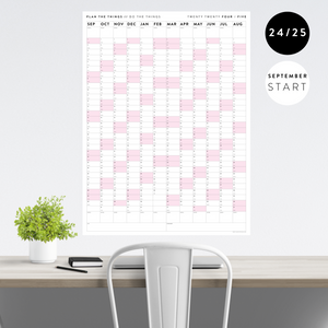 2024 - 2025 ACADEMIC WALL CALENDAR (SEPTEMBER START) | VERTICAL WITH PINK WEEKENDS