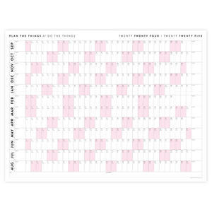 2024 - 2025 ACADEMIC WALL CALENDAR (SEPTEMBER START) | HORIZONTAL WITH PINK WEEKENDS