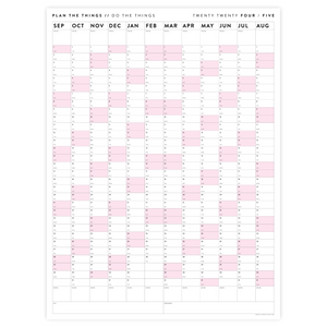 2024 - 2025 ACADEMIC WALL CALENDAR (SEPTEMBER START) | VERTICAL WITH PINK WEEKENDS