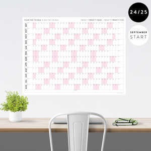 2024 - 2025 ACADEMIC WALL CALENDAR (SEPTEMBER START) | HORIZONTAL WITH PINK WEEKENDS