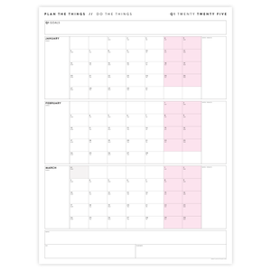 Q1 2025 QUARTERLY GIANT WALL CALENDAR (JANUARY - MARCH 2025) - PINK WEEKENDS