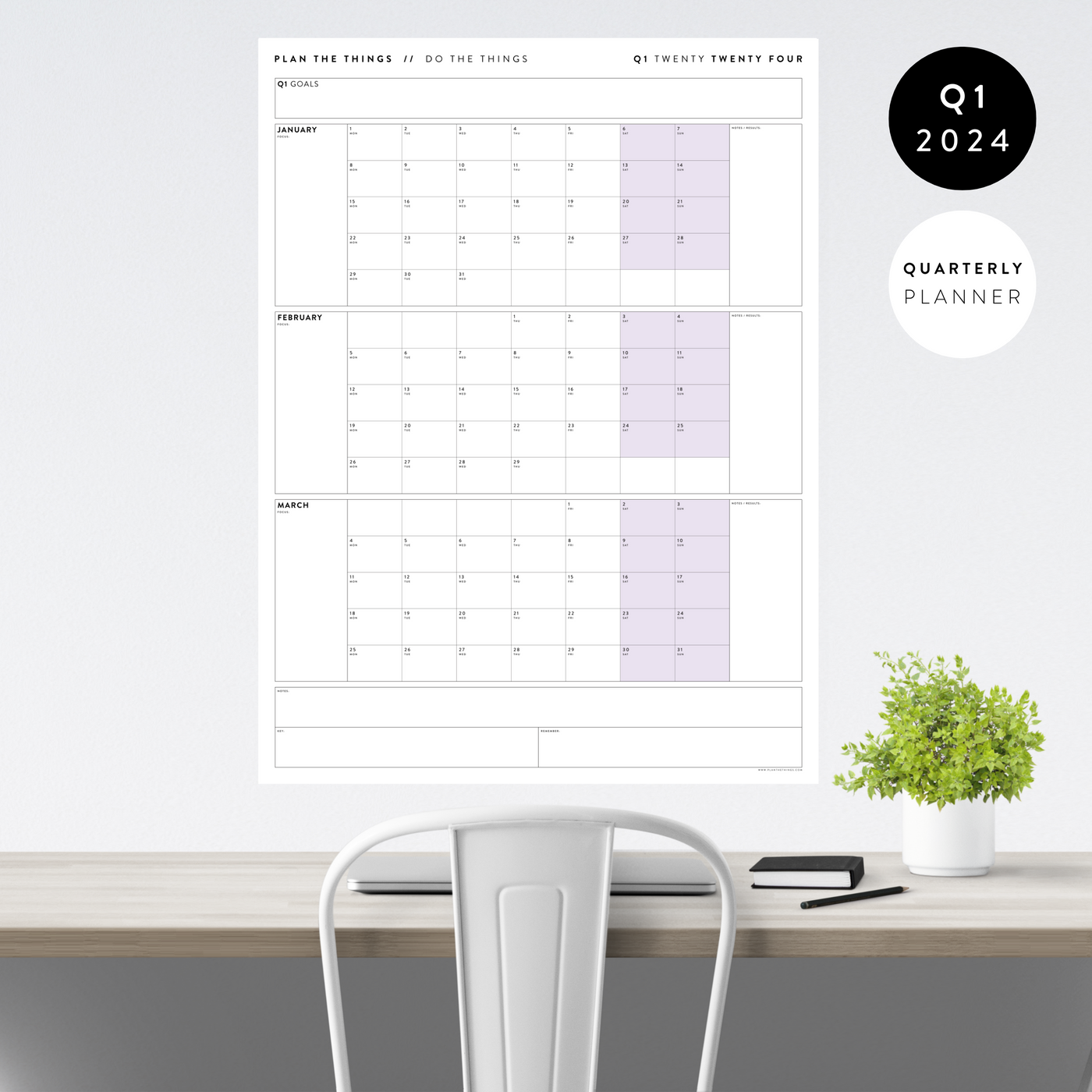 2024 QUARTERLY WALL CALENDARS // Q1 (JANUARY - MARCH) - Plan The Things