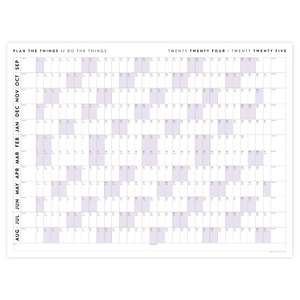 2024 - 2025 ACADEMIC WALL CALENDAR (SEPTEMBER START) | HORIZONTAL WITH PURPLE WEEKENDS