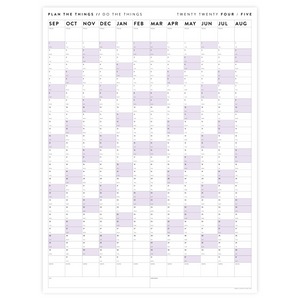 2024 - 2025 ACADEMIC WALL CALENDAR (SEPTEMBER START) | VERTICAL WITH PURPLE WEEKENDS