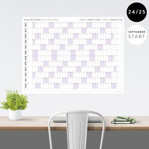 2024 - 2025 ACADEMIC WALL CALENDAR (SEPTEMBER START) | HORIZONTAL WITH PURPLE WEEKENDS