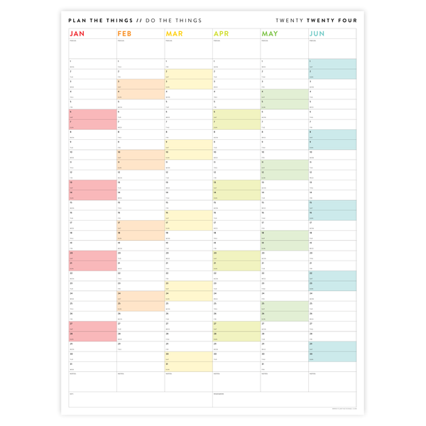 2024 SIX MONTH CALENDARS | JANUARY - JUNE - Plan The Things