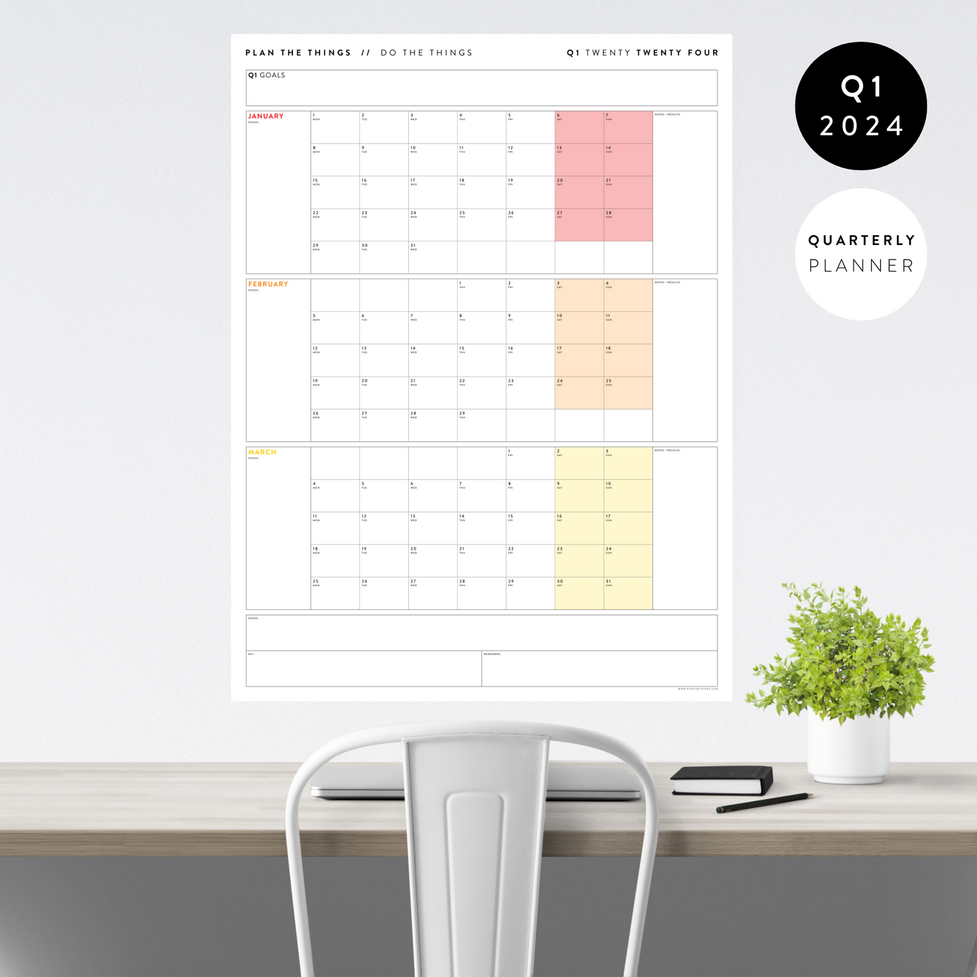 2024 QUARTERLY WALL CALENDARS // Q1 (JANUARY - MARCH) - Plan The Things