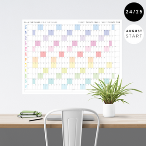 2024 - 2025 ACADEMIC WALL CALENDAR (AUGUST START) | SCHOOL CALENDAR | HORIZONTAL WITH RAINBOW WEEKENDS