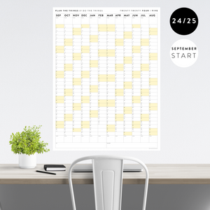 2024 - 2025 ACADEMIC WALL CALENDAR (SEPTEMBER START) | VERTICAL WITH YELLOW WEEKENDS