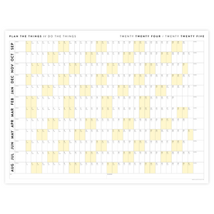 2024 - 2025 ACADEMIC WALL CALENDAR (SEPTEMBER START) | HORIZONTAL WITH YELLOW WEEKENDS