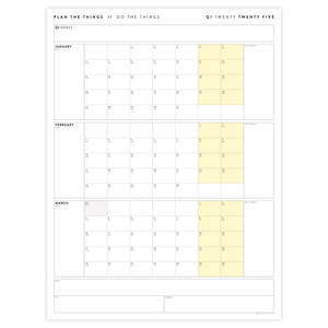 Q1 2025 QUARTERLY GIANT WALL CALENDAR (JANUARY - MARCH 2025) - YELLOW WEEKENDS