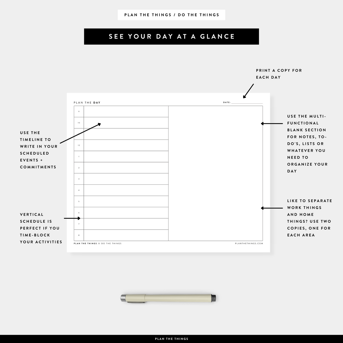 Daily Simple Schedule with Vertical Timeline - Undated Printable Plann ...