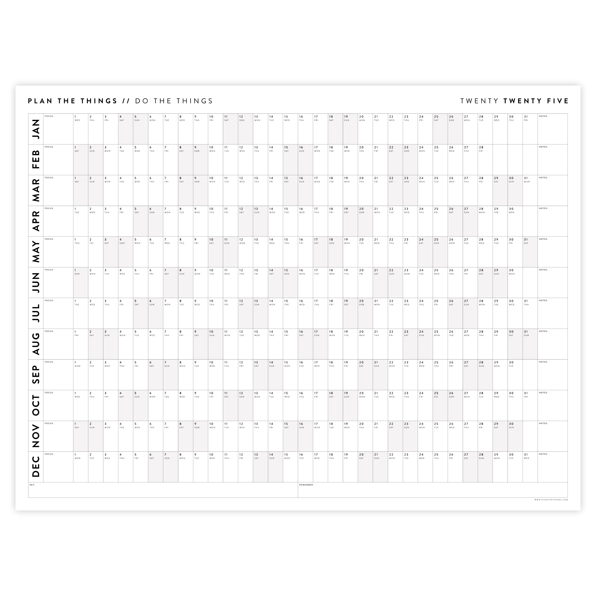 PRINTABLE 2025 ANNUAL CALENDARS // INSTANT DOWNLOAD Plan The Things