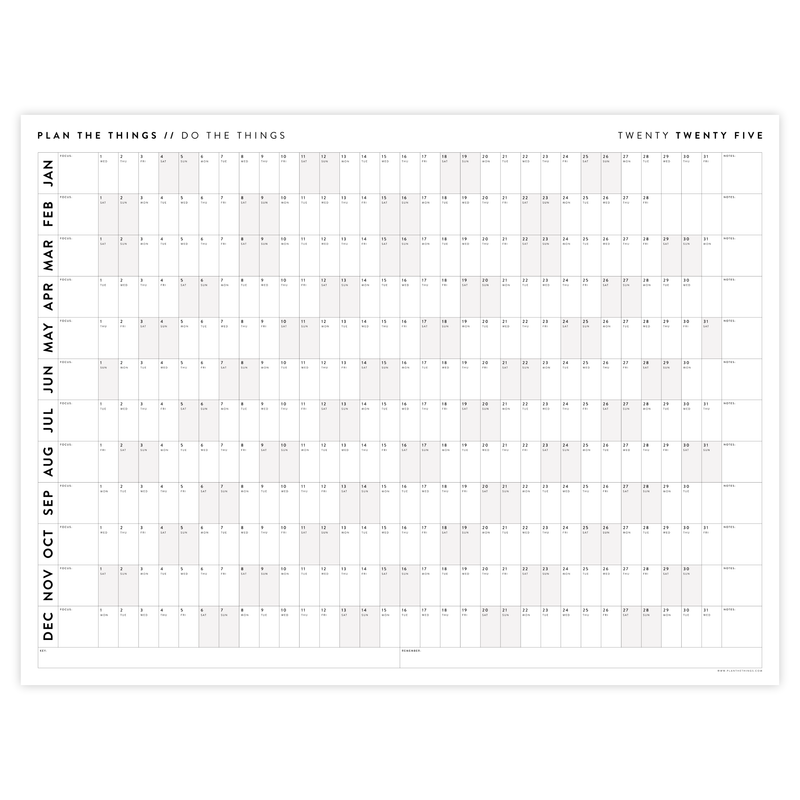 PRINTABLE 2025 ANNUAL CALENDARS // INSTANT DOWNLOAD Plan The Things