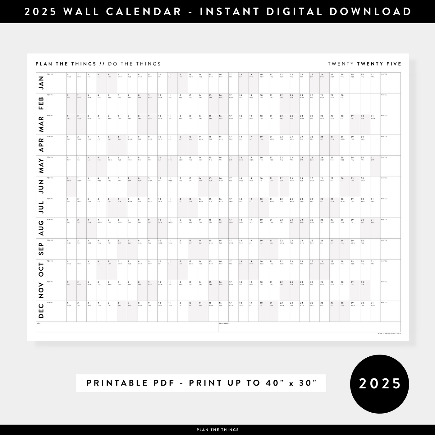 PRINTABLE 2025 ANNUAL CALENDARS // INSTANT DOWNLOAD - Plan The Things