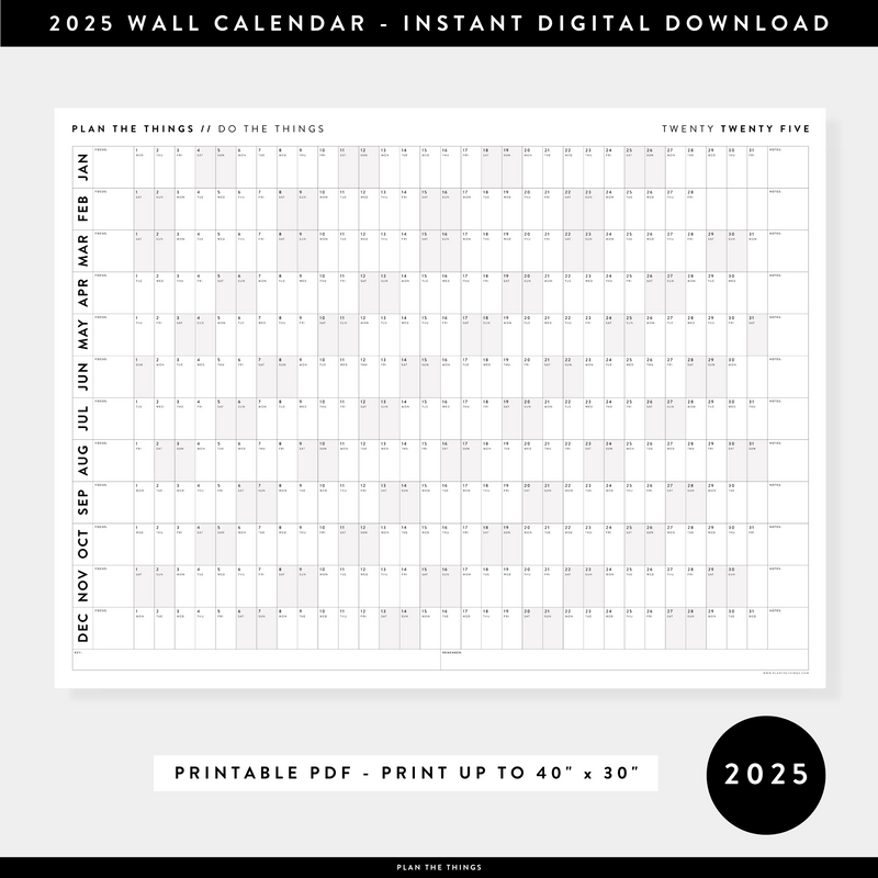 PRINTABLE 2025 ANNUAL CALENDARS // INSTANT DOWNLOAD Plan The Things