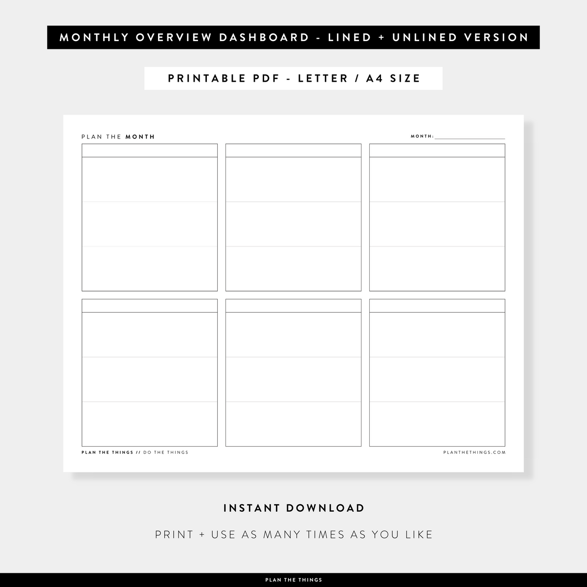 Monthly Overview Dashboard Planner Printable / Project Planner 